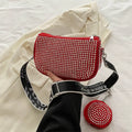 Rhinestone shoulder bag with small purse in black Oxford cloth for women