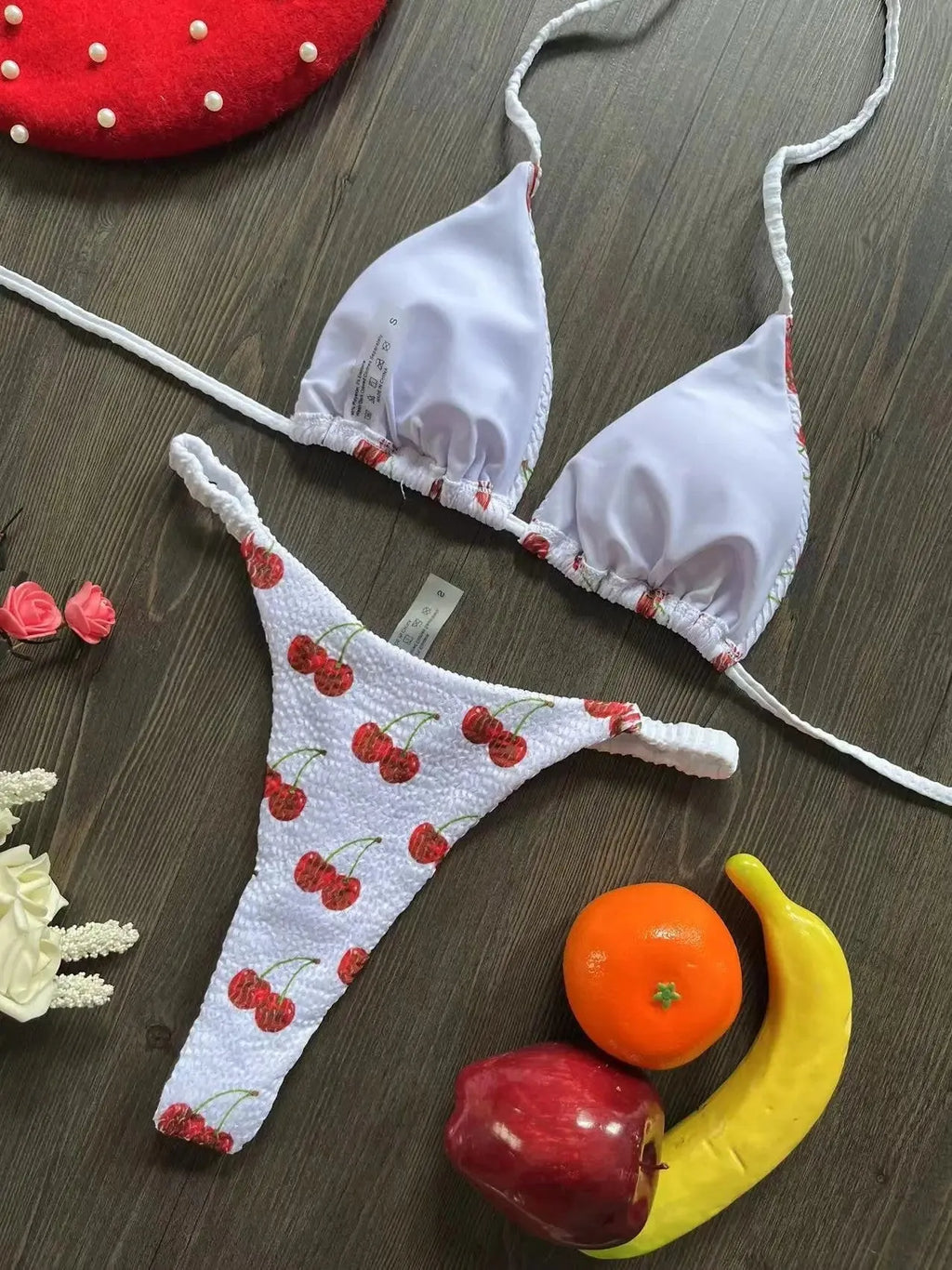 Women's printed nylon bikini swimsuit with cotton lining in briefs style