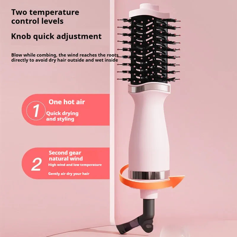 Pink multifunctional hair dryer with hair comb and curling comb attachments, model YZM-8015