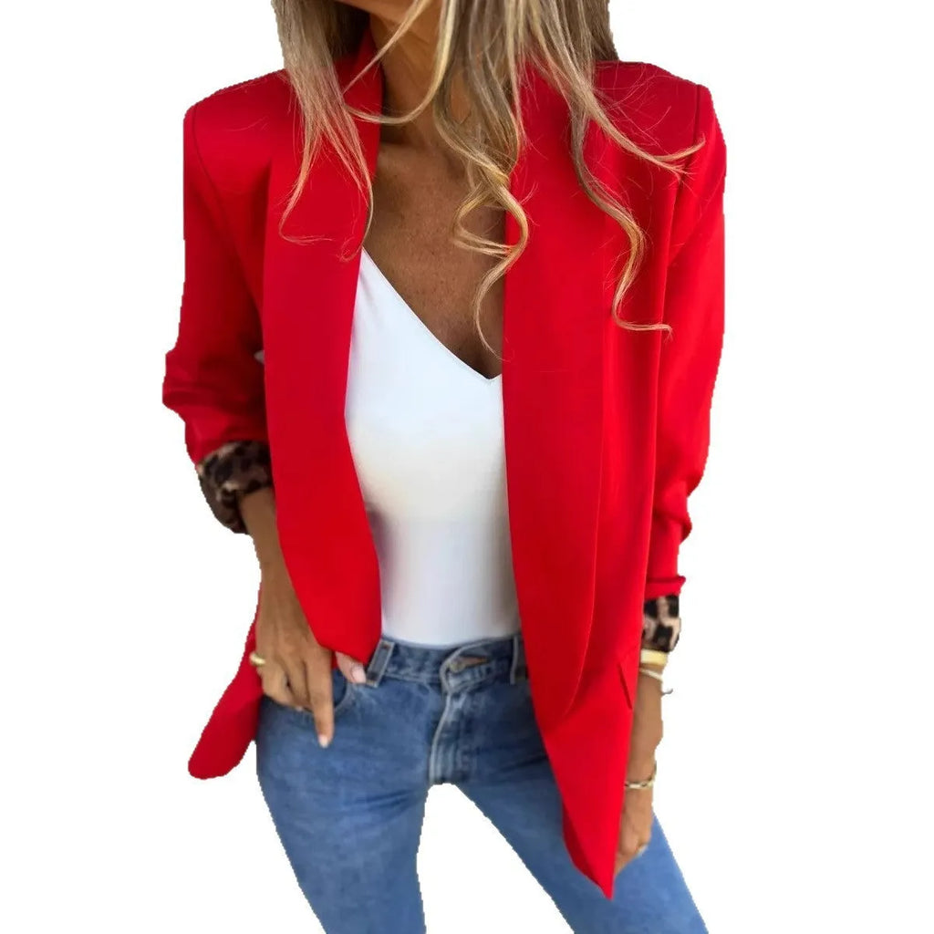 Slim fit black cheetah pattern lapel jacket with regular sleeves on mannequin