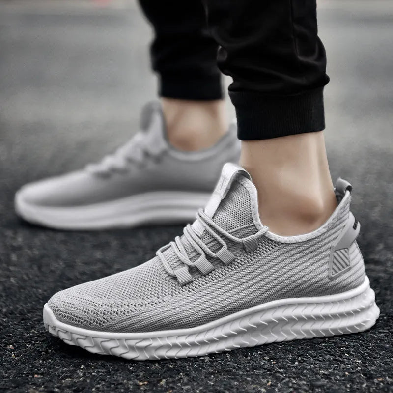 Men's casual summer shoes with breathable flying weave upper and rubber sole in black