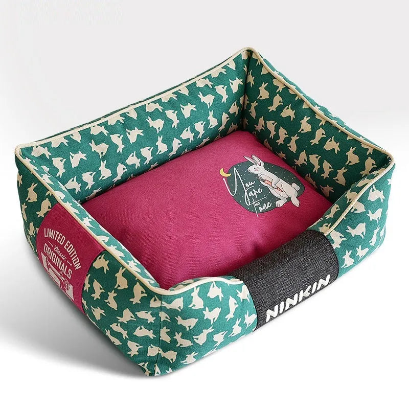 Jarre Aero Bull rabbit design dog bed mat in green, size medium, on floor