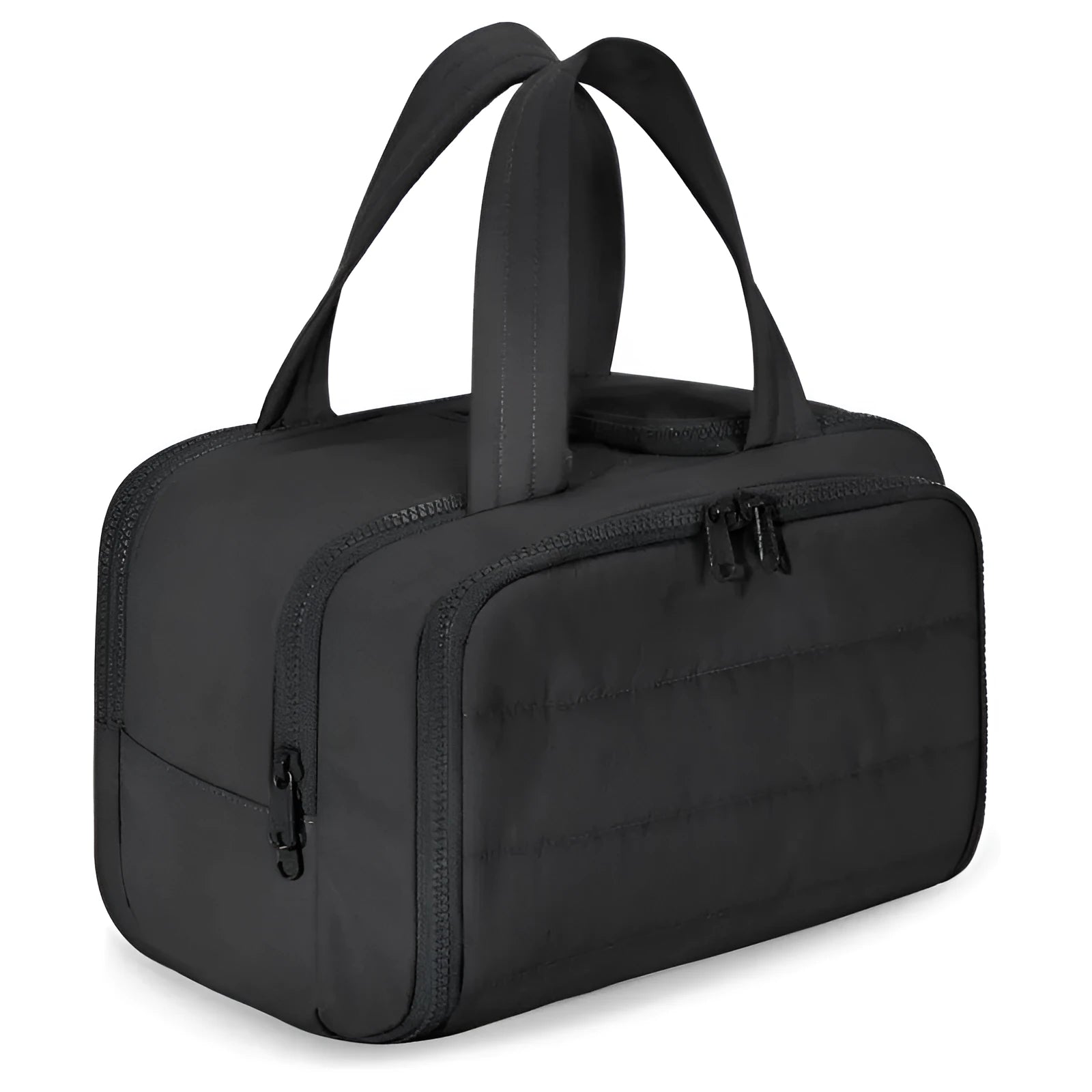 Lightweight polyester travel toiletry bag with wide opening and fluffy lining in multiple colour options