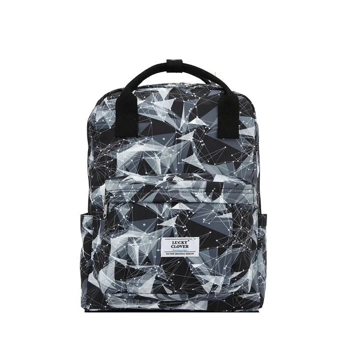Waterproof Oxford cloth backpack L size with handle cover in black and grey diamond print