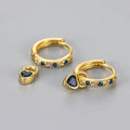 Women's heart-shaped zircon earrings with coloured gemstone centre and gold or white gold plating