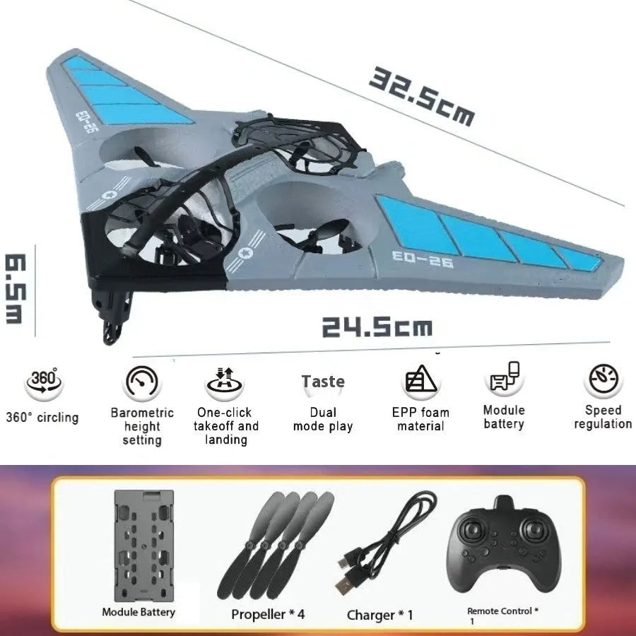 Remote control foam gravity glider in colour EO-26 with drop-resistant EVA body and stunt scrolling capability