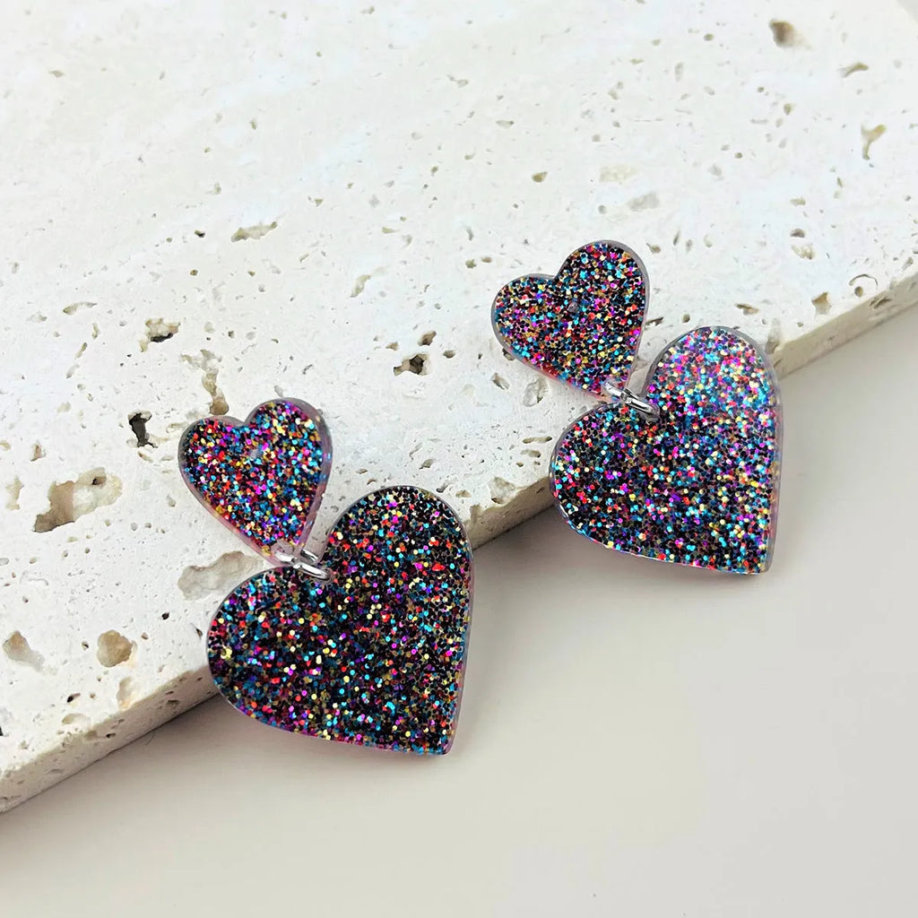 Acrylic love heart earrings for women, geometric Valentine's Day drop dangle jewellery, one pair