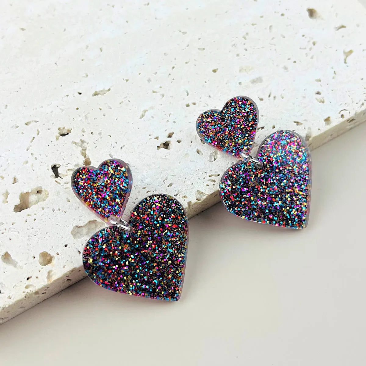 Acrylic love heart earrings for women, geometric Valentine's Day drop dangle jewellery, one pair