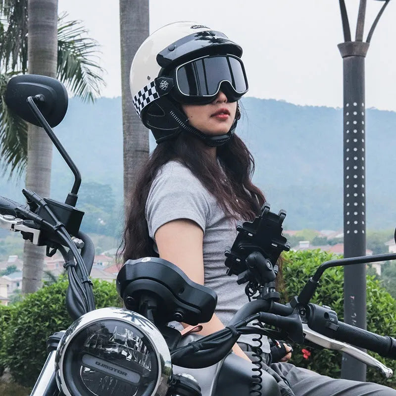 Retro biker-style motorcycle helmet in cement grey colour with ABS shell construction.