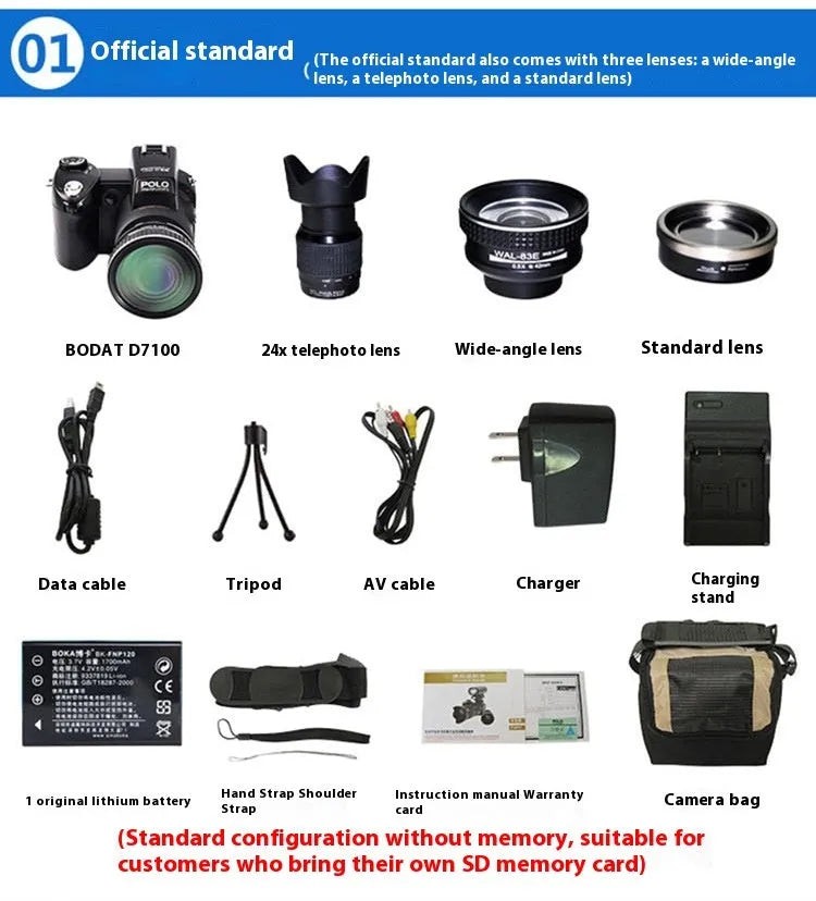 Telephoto Digital Camera D7100 with 24x optical zoom, 3.0 inch LCD screen, and multi-lens kit for tourism