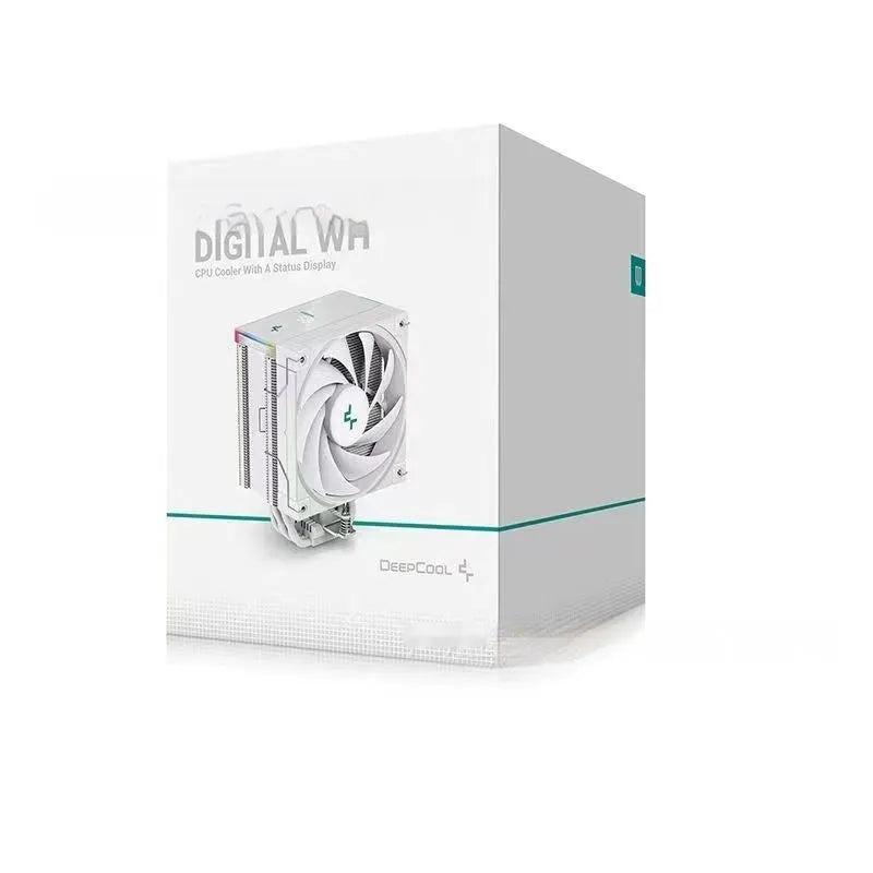 CPU air cooler heat sink with digital temperature display showing 45°C reading