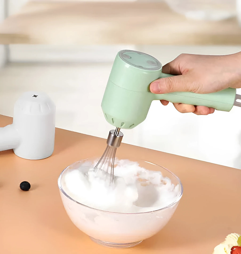 Portable mini wireless electric egg beater with USB rechargeable handheld food mixer and 3 speed settings in green