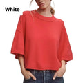 Red short viscose T-shirt with an exposed navel detail on a model, showing the regular sleeve and pullover style.