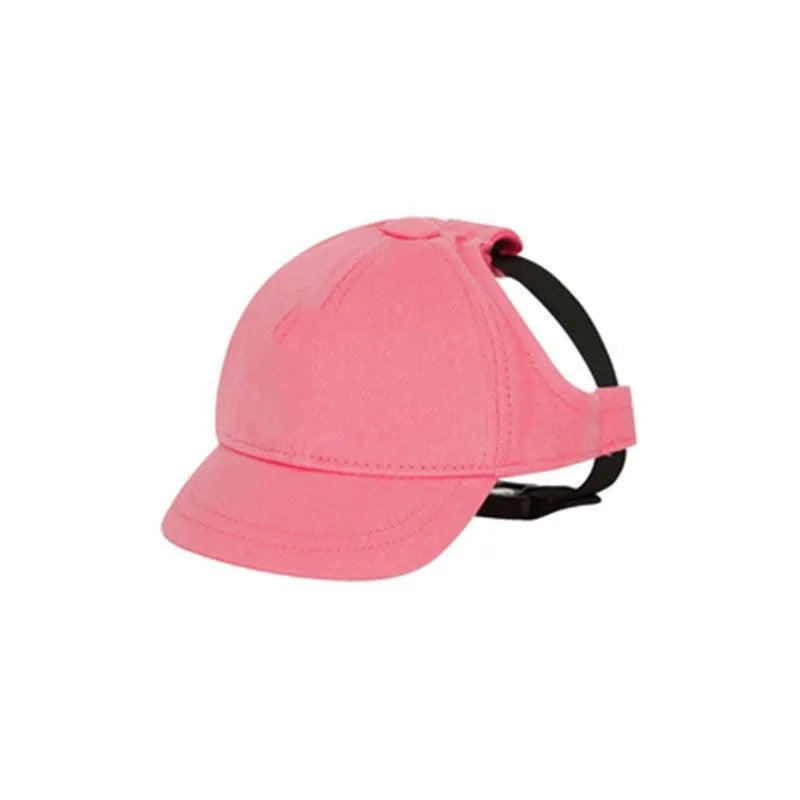 New Adjustable Sun-proof Exposed Ears Pet Hat in apricot cotton baseball cap style on a pet