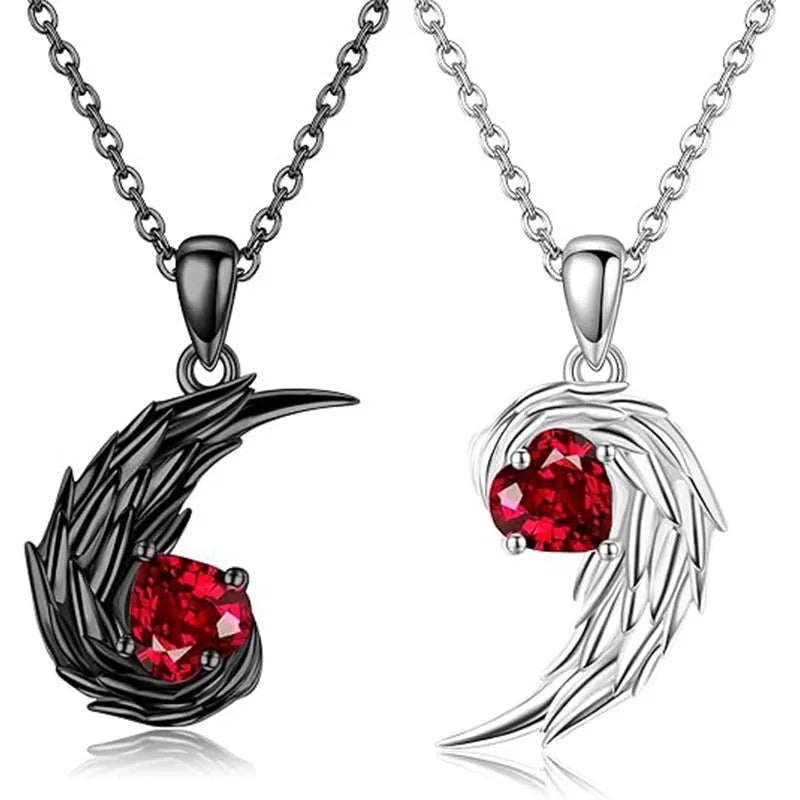 Two-colour couple clavicle necklace with diamond love pendant and snake bone chain in zinc alloy, one pair.