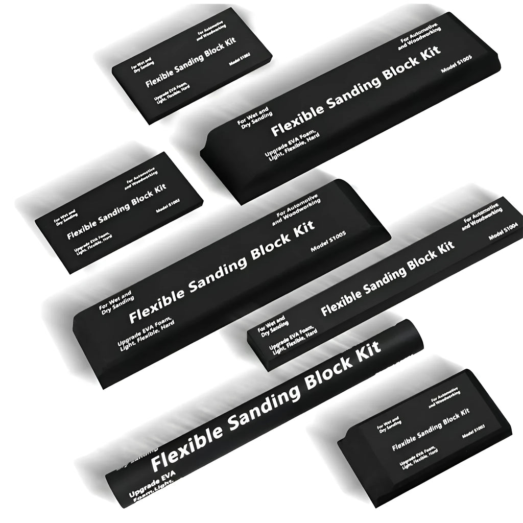 Set of seven black metal EVA frosted building blocks arranged together