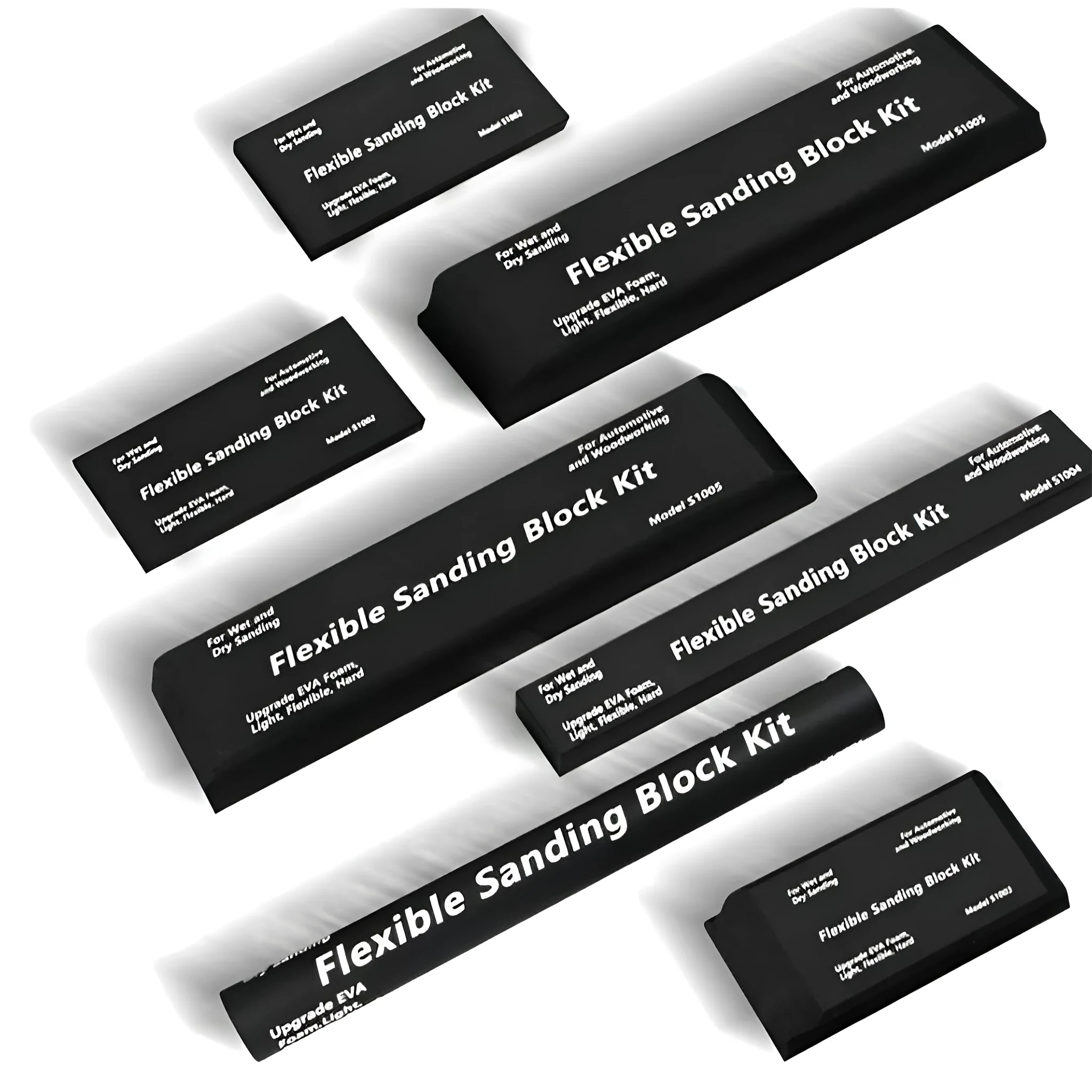 Set of seven black metal EVA frosted building blocks arranged together