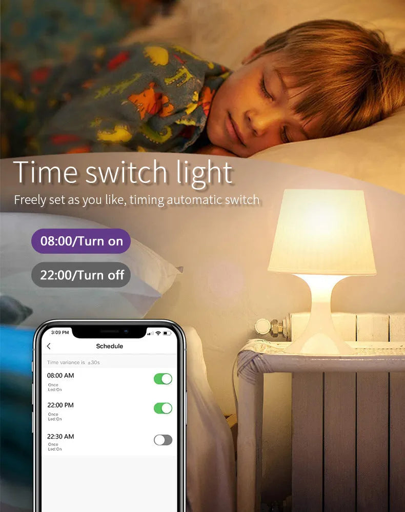 GU10 smart spotlight bulb with Wi-Fi and voice control, showing RGBCCT lighting capabilities