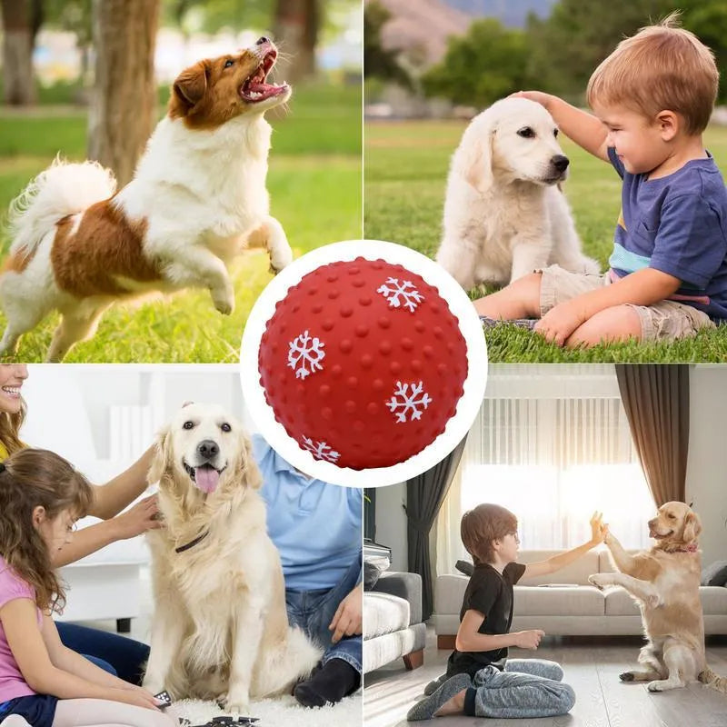 Red and green dog toy balls with squeaker and air vents 7cm for small medium dogs
