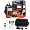 Orange and black Foxwell NT510 automotive diagnostic tool with display screen and data cable