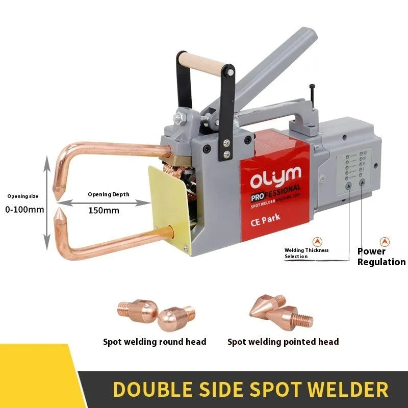 OL8000 manual control double-sided spot welding machine on a workbench.