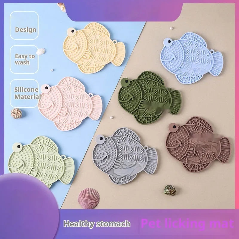Silicone cat licking pad 17.5 x 15cm in pink, blue, light green, apricot, gray, brown, and green