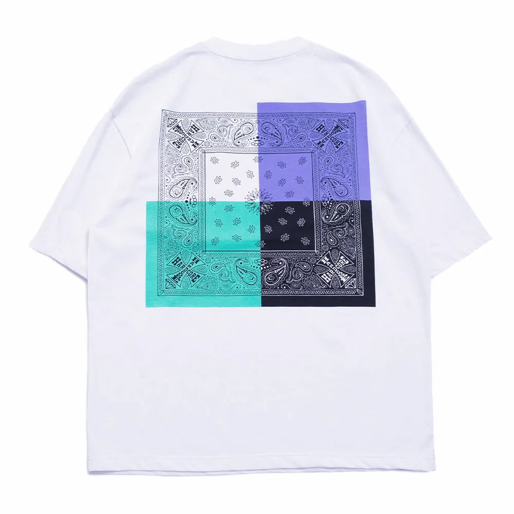 Men's loose cotton stripe printed short sleeve T-shirt pullover in black and white