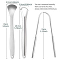 Stainless steel tongue coating cleaner set with U-shaped and spoon type scrapers in pearlescent bag packaging