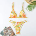 Women's floral print halter top and briefs bikini set for swimming