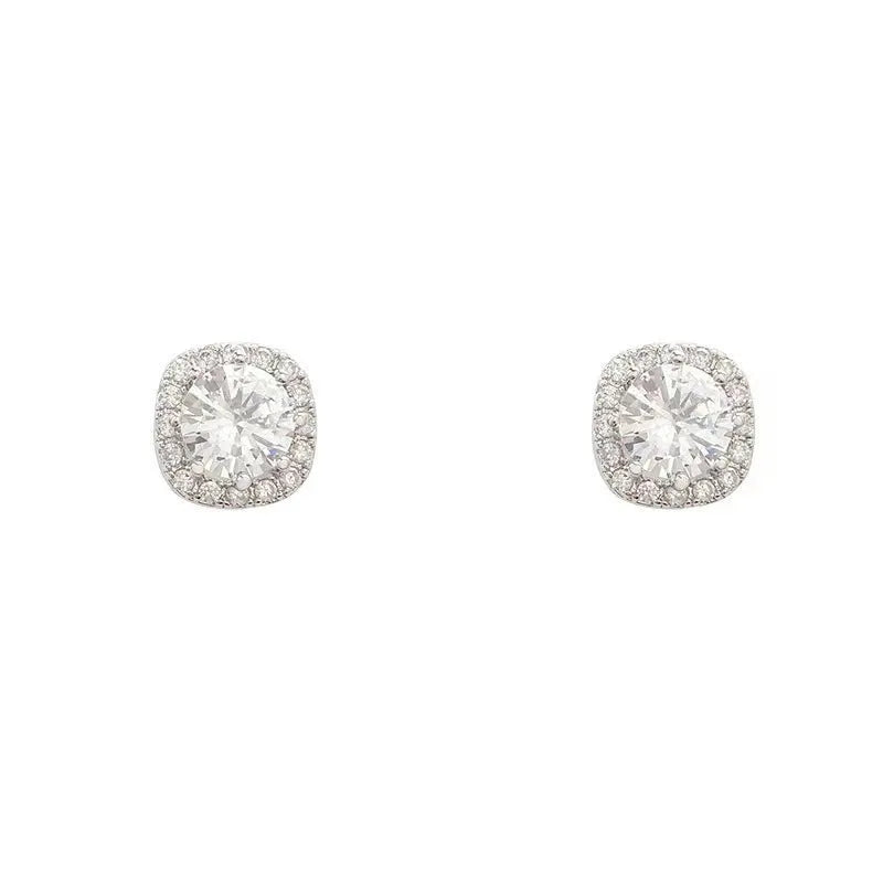 Square geometric earrings with diamond facets in silver or gold alloy for women