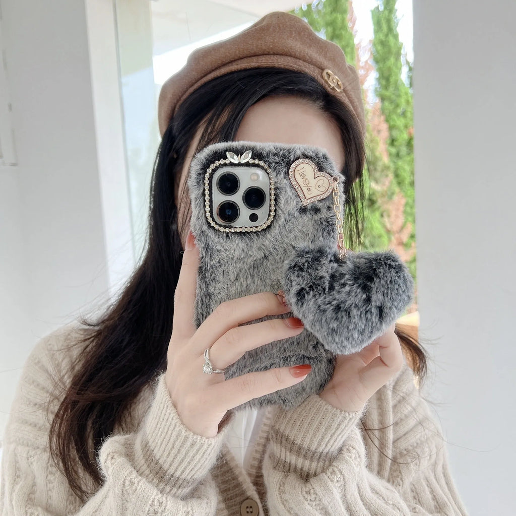 Winter plush solid colour back cover for iPhone 11 in pink