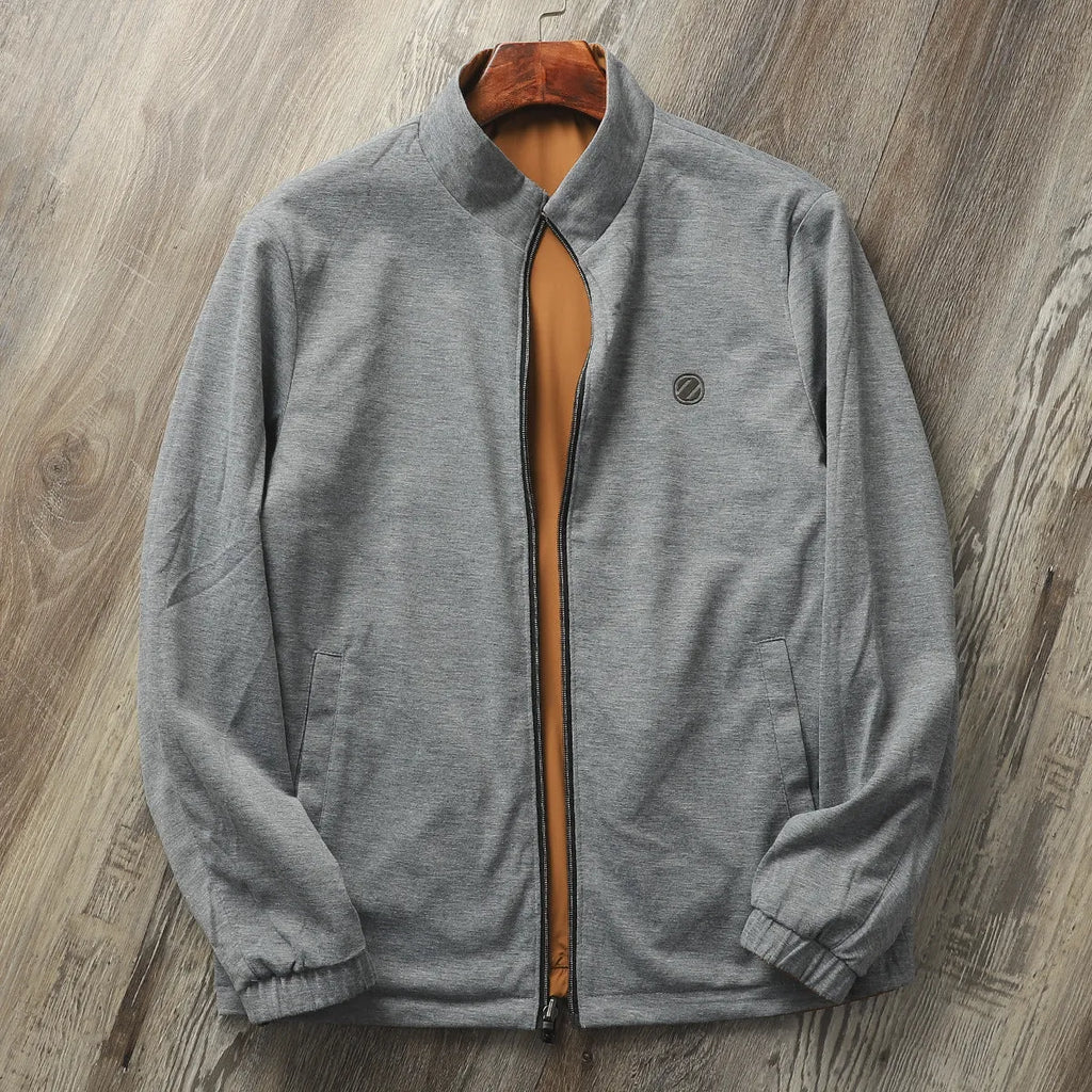 Men's stand collar business casual jacket in chemical fibre blend with cotton lining