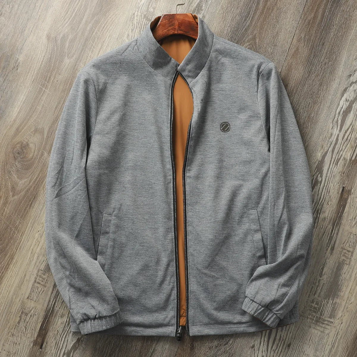 Men's stand collar business casual jacket in chemical fibre blend with cotton lining