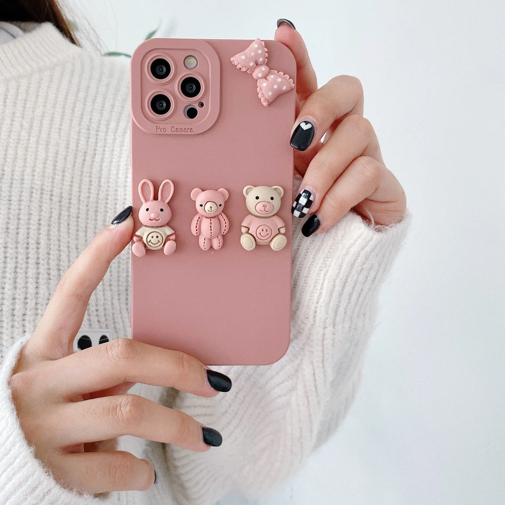 Women's fashion three-dimensional doll bear decorative phone case for iPhone with TPU construction