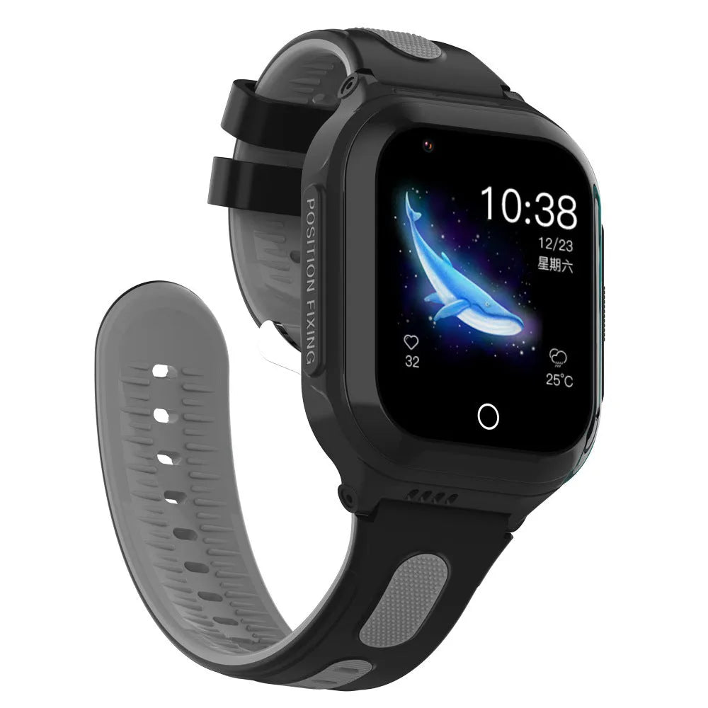 4G children's smart watch with video call, 1.4 inch touch screen, silicone strap, in black, blue, and pink