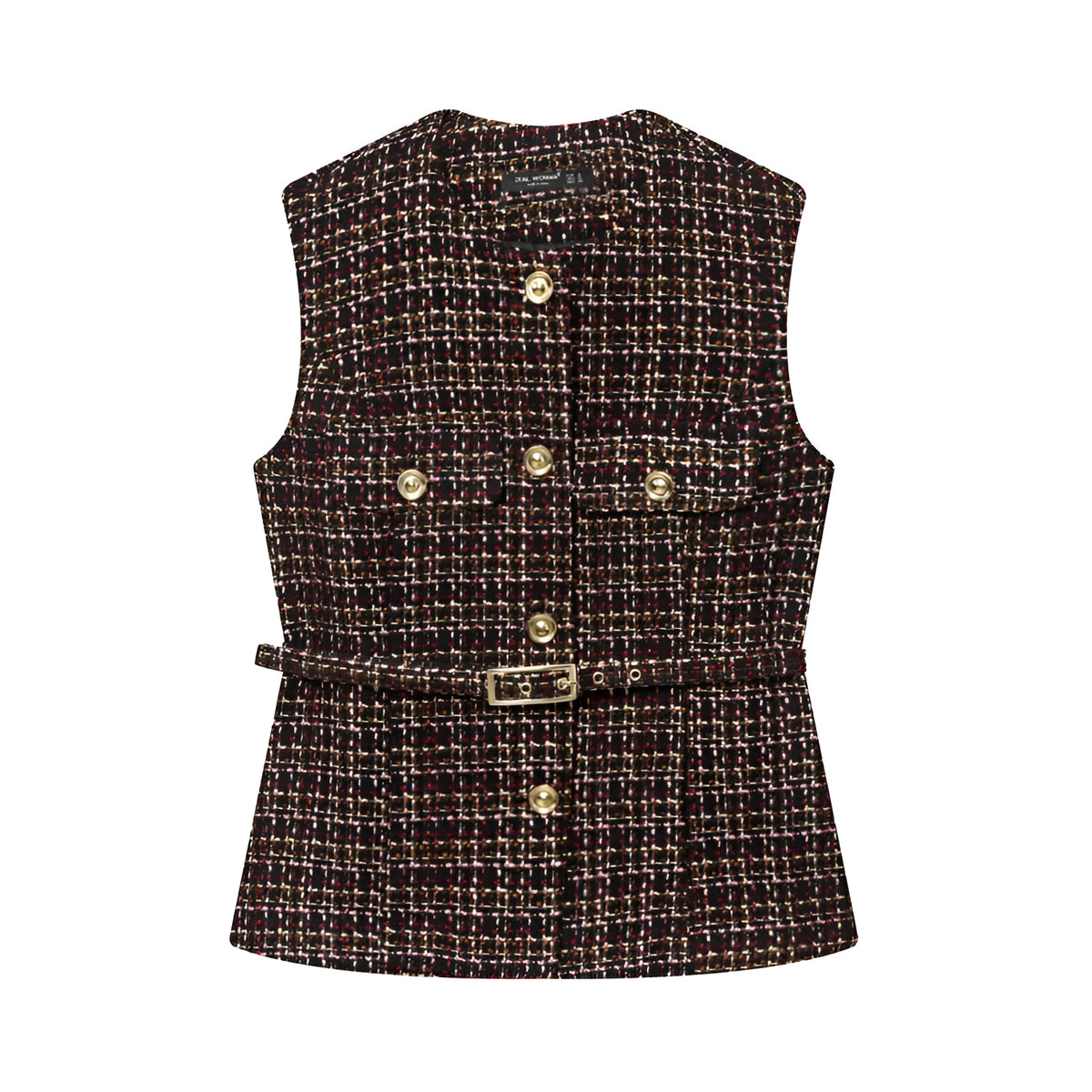 Women's polyester vest with belt texture in animal print pattern for casual wear