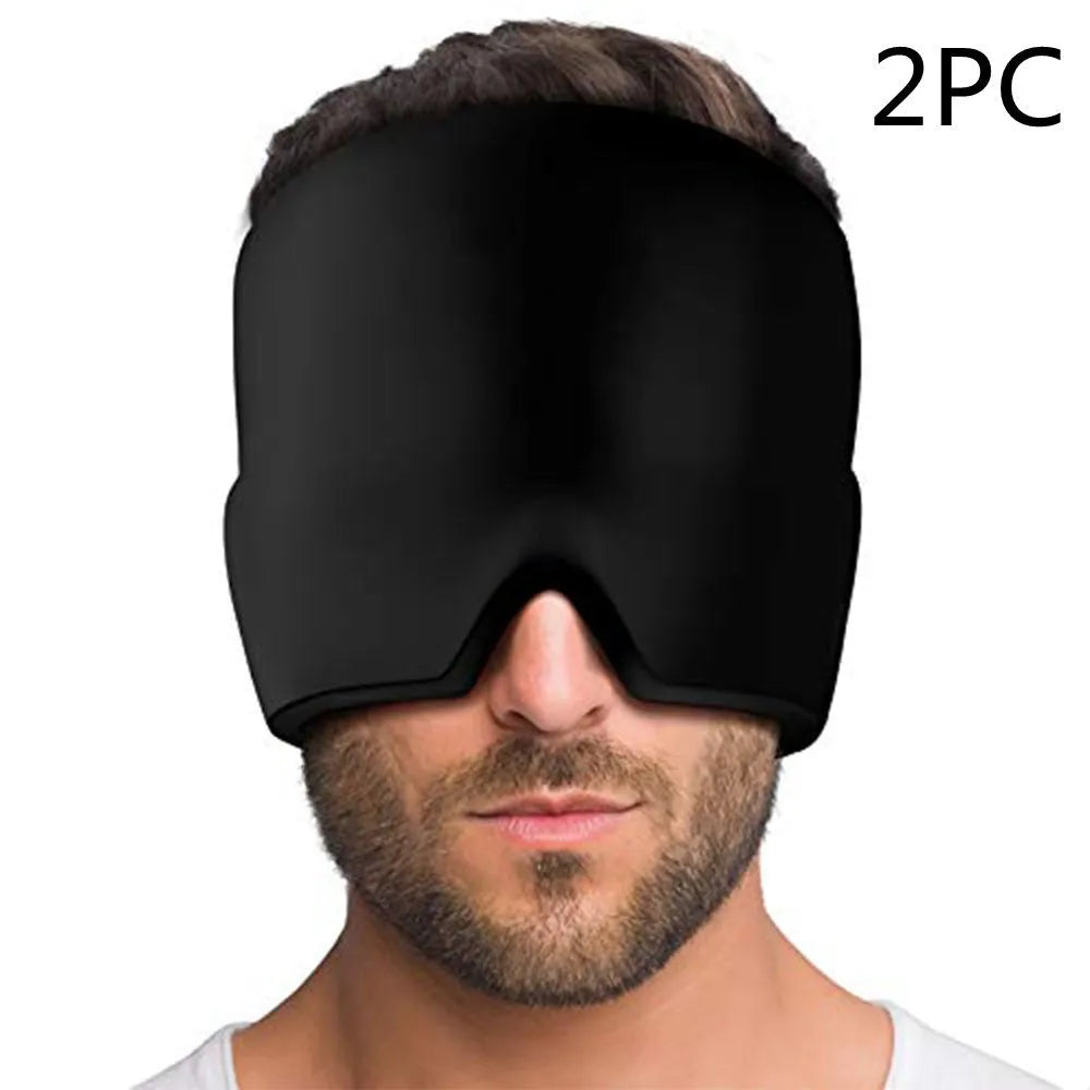 Black elastic gel eye mask with adjustable strap for headache relief