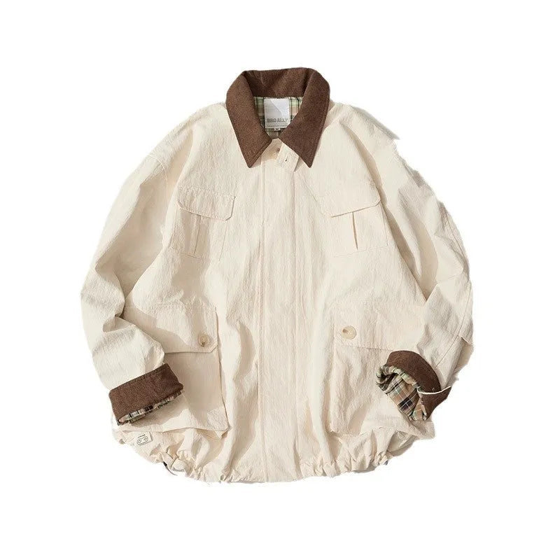 Men's and women's solid colour casual jacket with side seam pockets in green or apricot