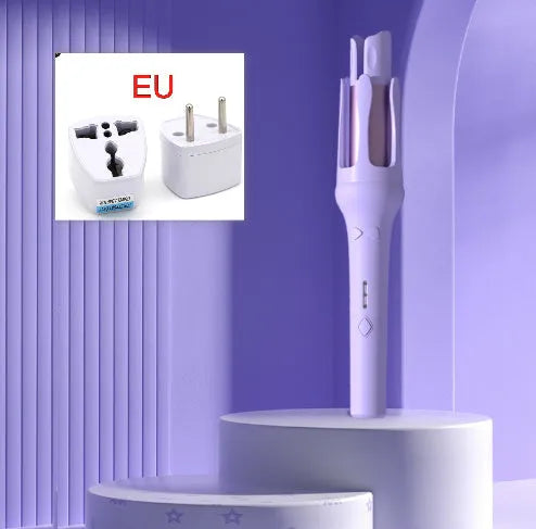 White and pink automatic hair curler with 32mm barrel and corded power supply