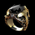 Men's silver alloy wide face ring with geometric imitation ink colour gem ornament and irregular Moonstone patterns