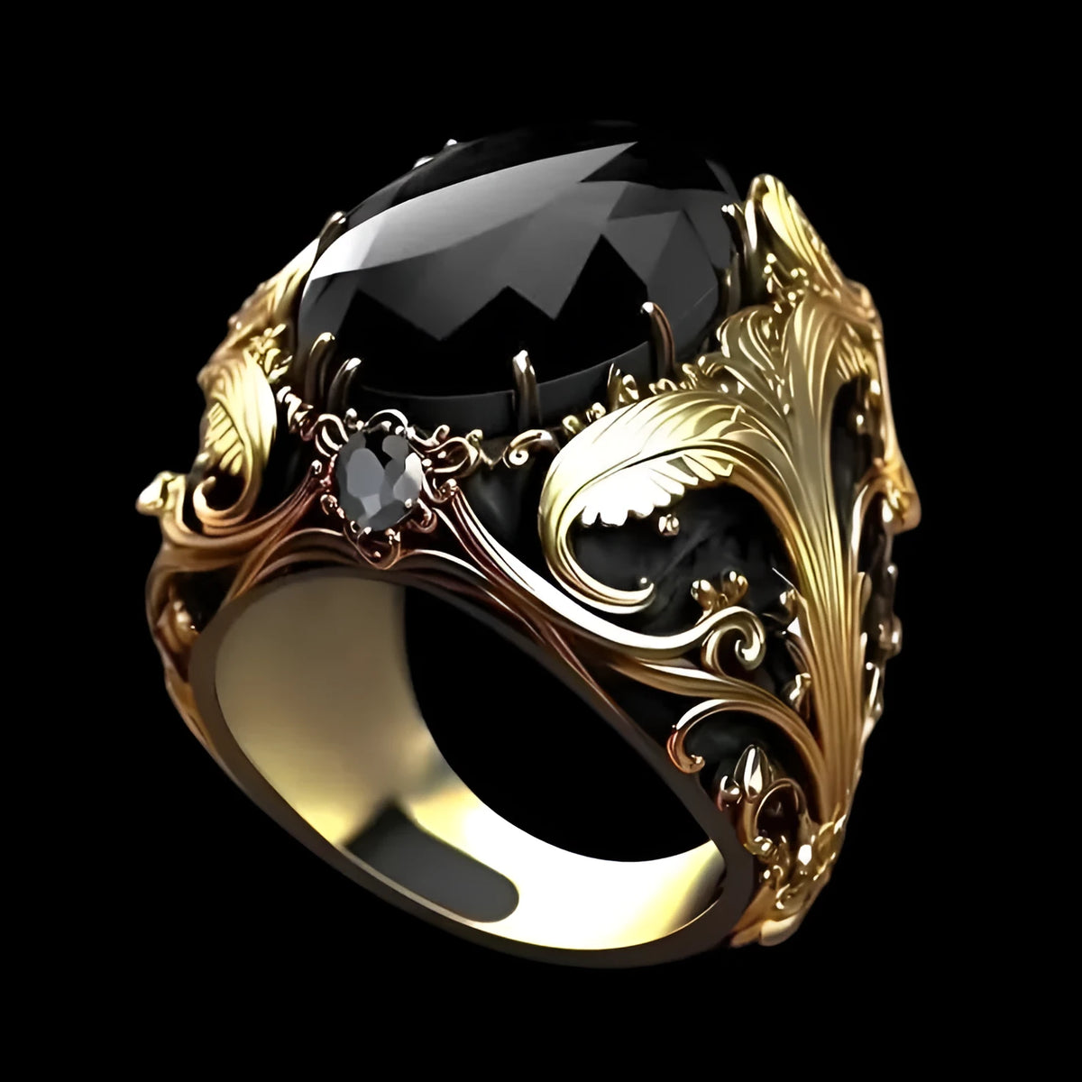 Men's silver alloy wide face ring with geometric imitation ink colour gem ornament and irregular Moonstone patterns