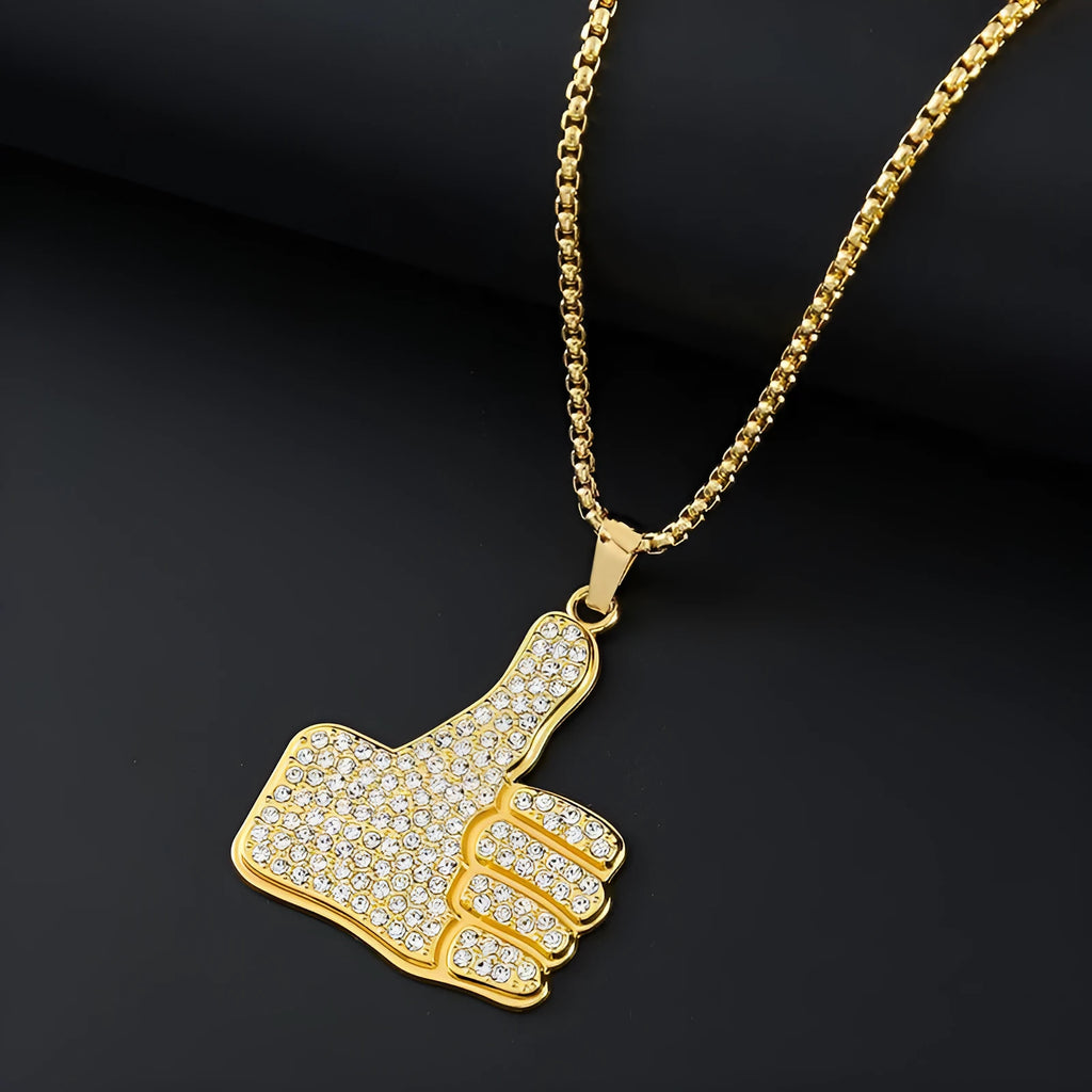 Geometric gold colour alloy pendant zircon necklace with diamond cut stones