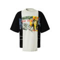 Black and white deconstruction printed collage T-shirt with loose fit street style