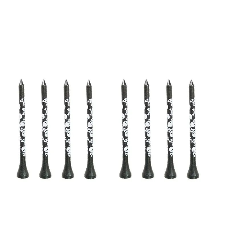 Black skull print bamboo golf dowel pins in 70mm and 83mm sizes, set of 10 spike accessories