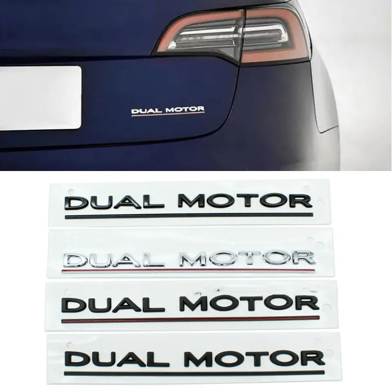 Tesla Model 3 double motor bumper sticker in ABS plastic measuring 19cm by 3cm