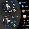 Set of two natural stone beaded bracelets on an adjustable cord, featuring zodiac sign designs.