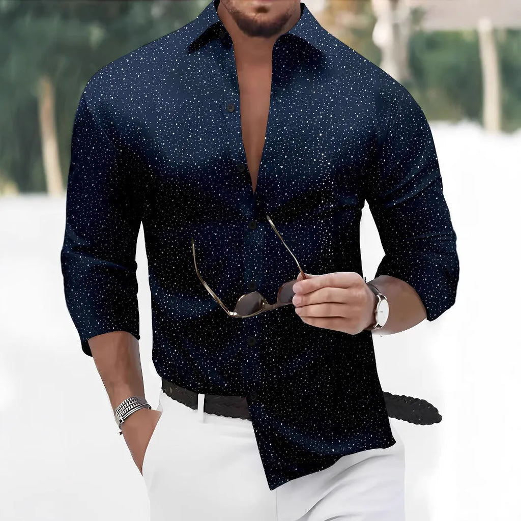 Polka dot bronzing printed casual long sleeve shirt cardigan in black, sky blue, white, dark red, or navy blue