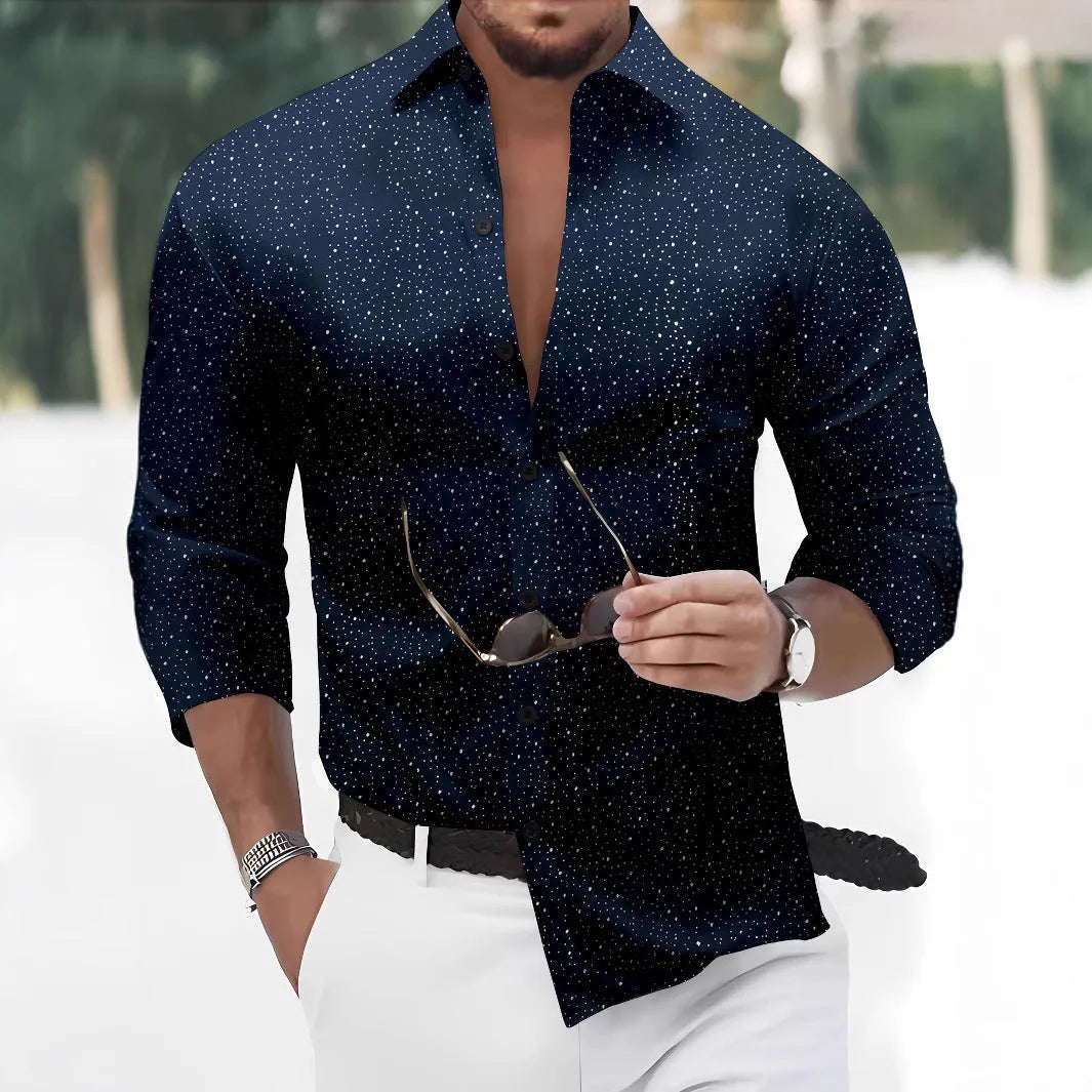Polka dot bronzing printed casual long sleeve shirt cardigan in black, sky blue, white, dark red, or navy blue