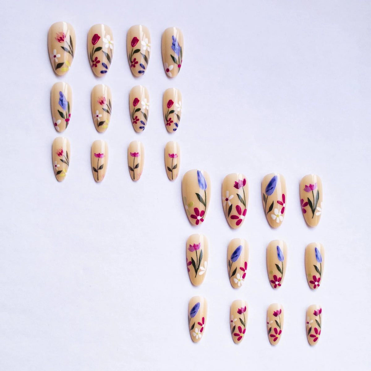 European American style almond-shaped removable nail armour with rose and tulip floral patterns