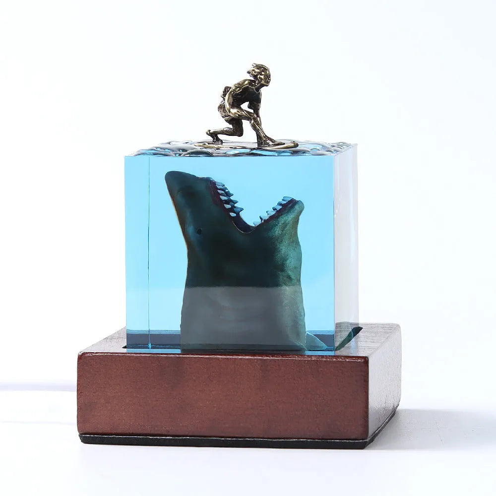 Ocean shark surfer crystal resin craft night light ornament with lamp holder